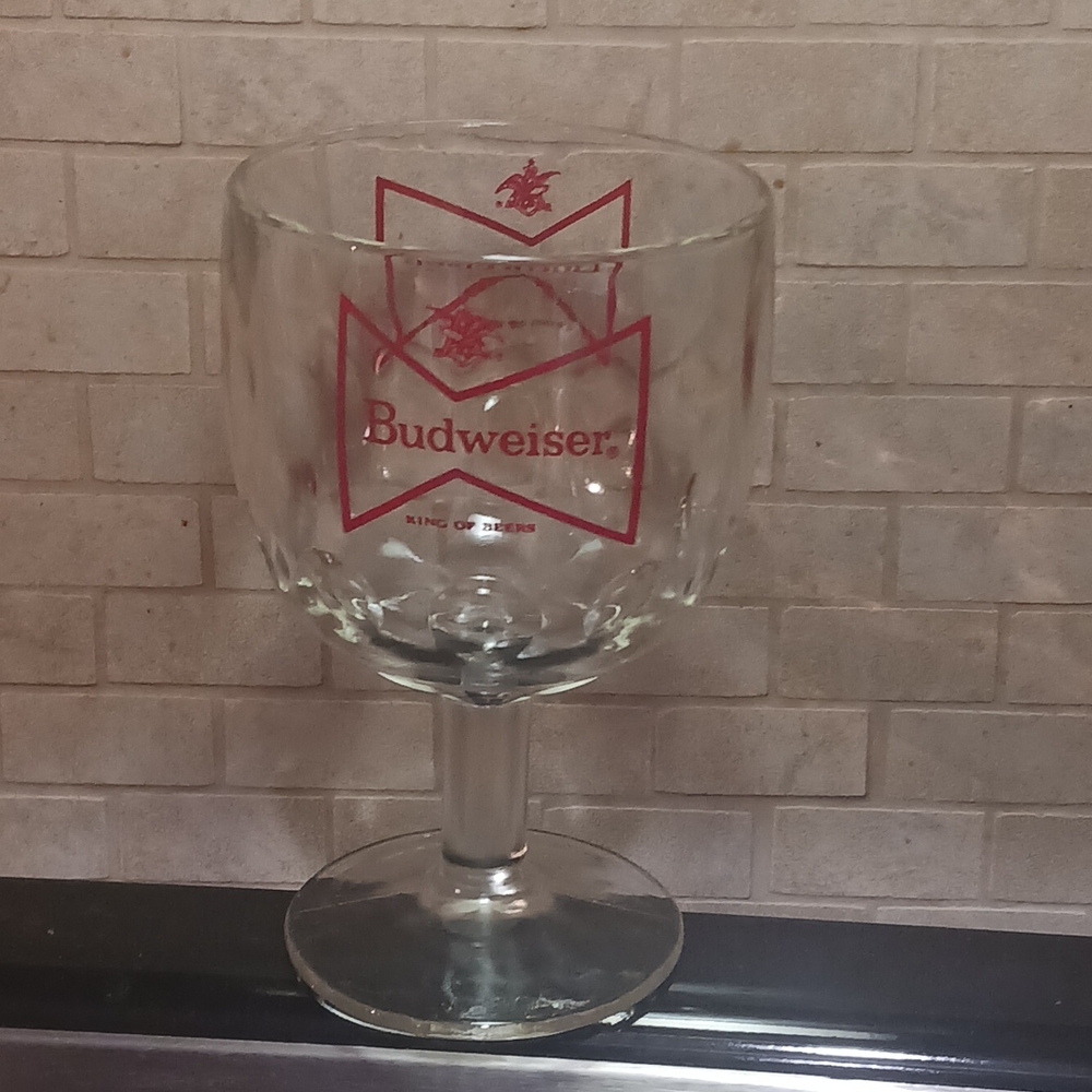 VINTAGE BUDWEISER KING OF BEERS GOBLET 1960s 1970s HEAVY BAR WARE THUMB PRINT